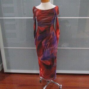 Long Sleeve Gathered / Ruched Maxi Dress